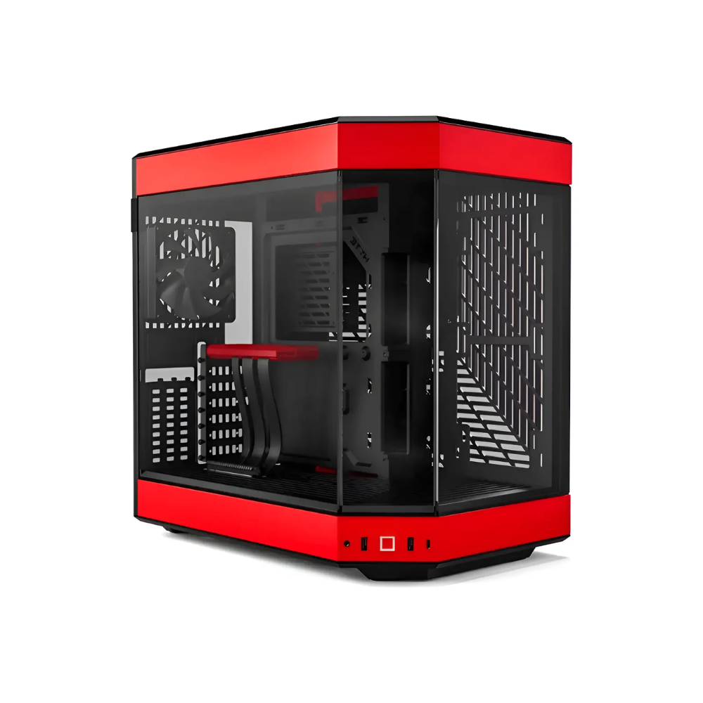 [CS-HYTE-Y60-BR] Gabinete Gamer HYTE Y60 Cámara Dual Vista Panorámica ATX Cristal Templado 3 Ventiladores Cable Riser Rojo