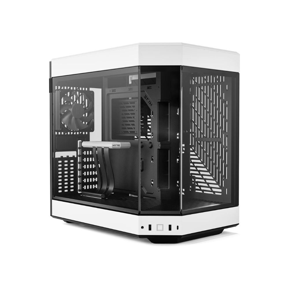 [CS-HYTE-Y60-BW] Gabinete Gamer HYTE Y60 Cámara Dual Vista Panorámica ATX Cristal Templado 3 Ventiladores Cable Riser Blanco/Negro Panda