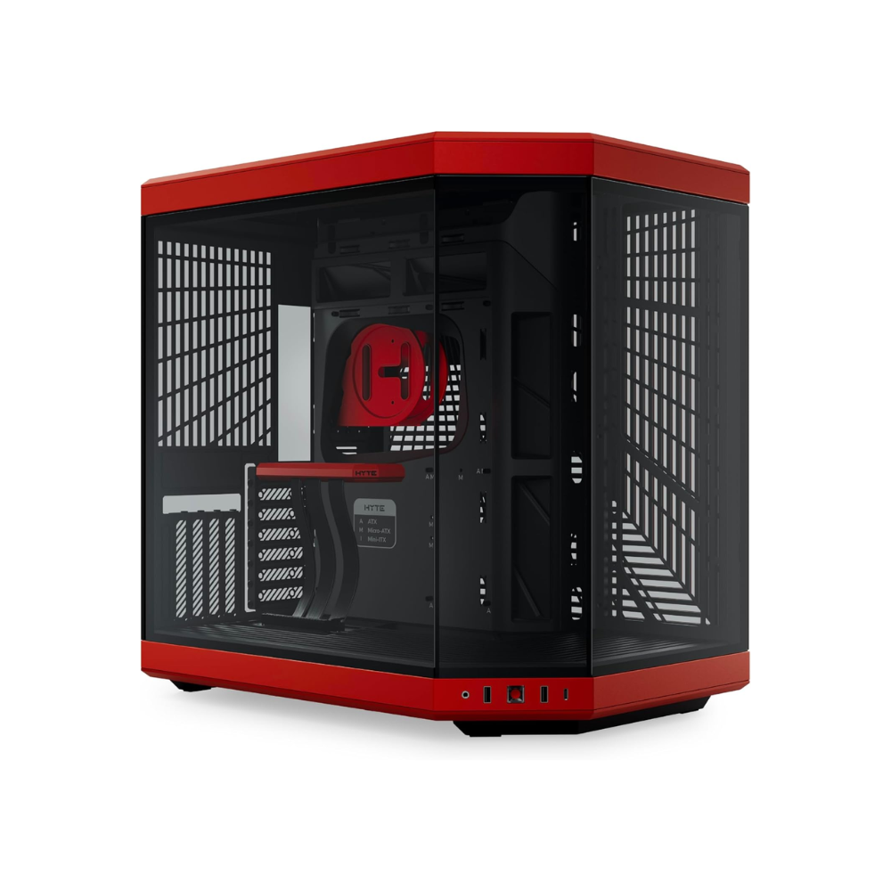 [CS-HYTE-Y70-BR] Gabinete Gamer HYTE Y70 Edición Estándar Cámara Dual Vista Panorámica E-ATX Cristal Templado Cable Riser PCIe 4.0 USB Type-C Negro/Rojo