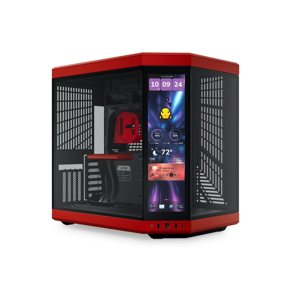 [CS-HYTE-Y70TTI-RB] Gabinete Gamer HYTE Y70 Touch Infinite Black Cherry Pantalla Táctil 14.9 2.5K E-ATX Cristal Templado Cable Riser PCIe 4.0 USB Type-C Negro/Rojo