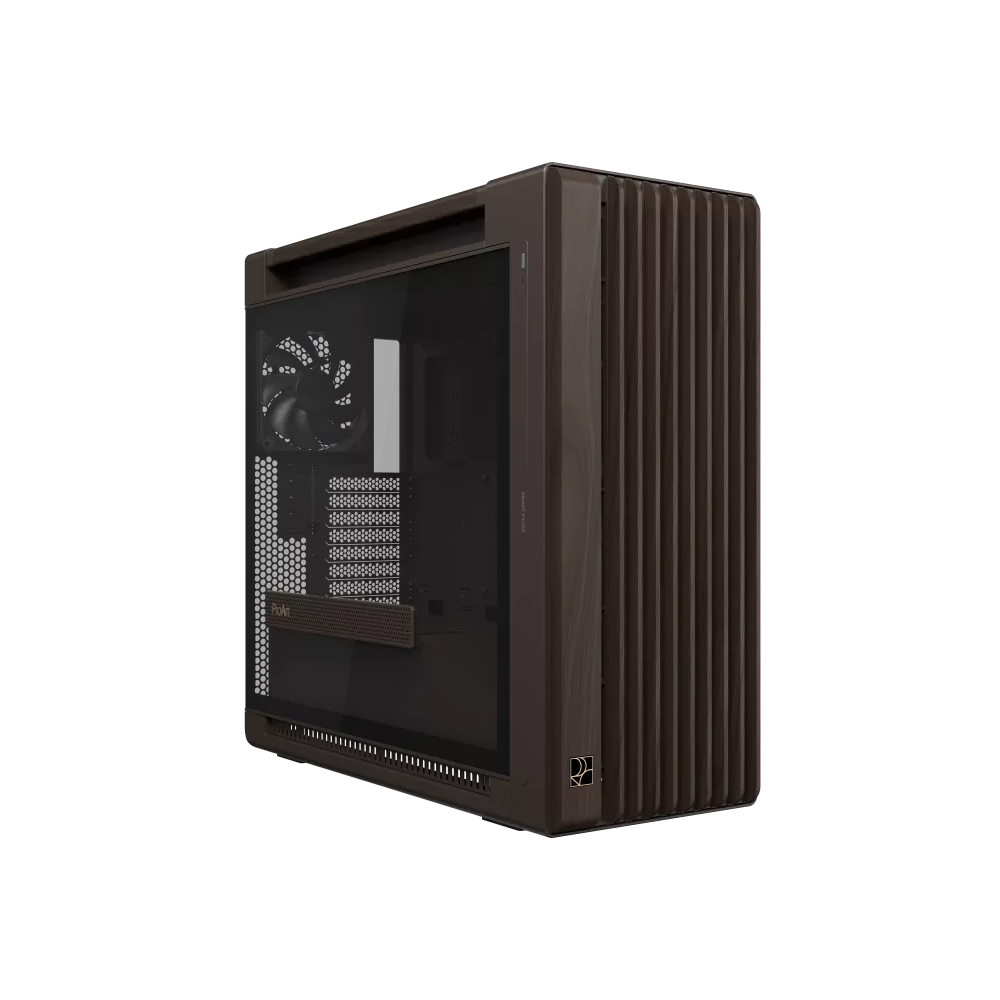 [PROART PA602 WALNUT WOOD TG PWM RETRO BROWN] Gabinete Workstation ASUS ProArt PA602 Wood Edition Detalles Madera Nogal E-ATX Ventiladores PWM 200mm USB Type-C Café
