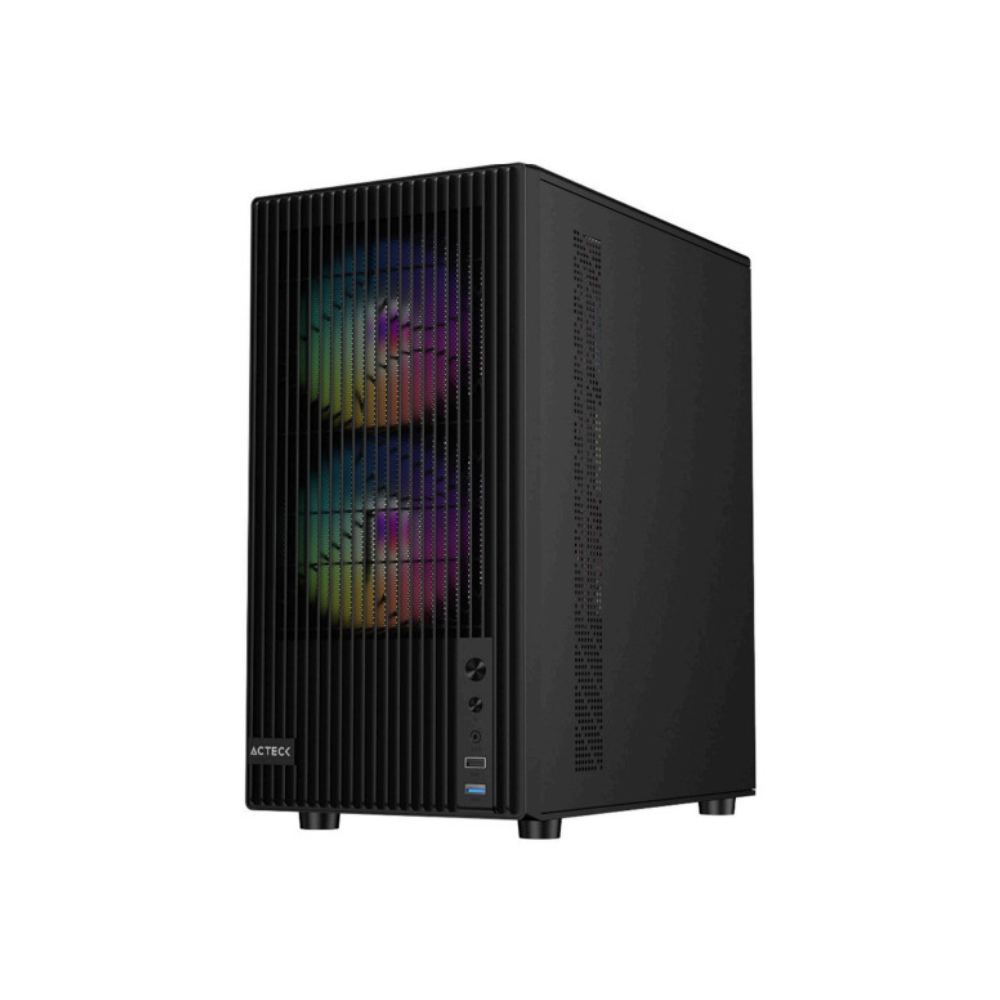 [AC-943819] Gabinete Gamer Acteck Zyron GC606 Micro ATX Cristal Templado Frente Ranurado 3 Ventiladores FRGB Sin Fuente Negro
