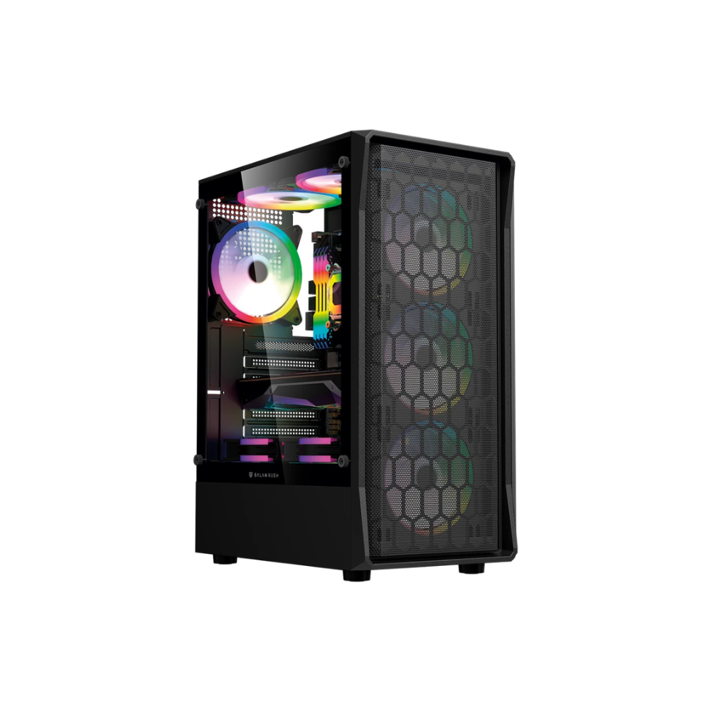 [BR-943963] Gabinete Gamer Balam Rush Dragonfly Hex GM560 Media Torre ATX Cristal Templado Frente Malla USB 3.0 Sin Fuente Negro
