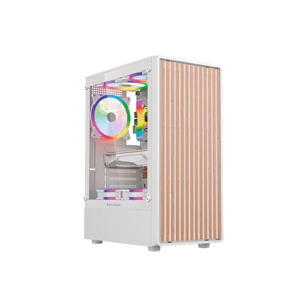 [BR-943970] Gabinete Gamer Balam Rush Dragonfly Wood GM580 White ATX Cristal Templado Frente Madera 4 Ventiladores ARGB USB 3.0 Sin Fuente Blanco