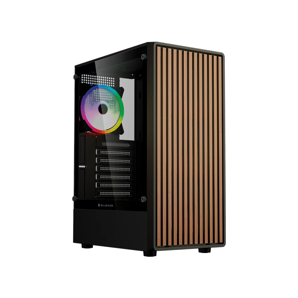 [BR-943949] Gabinete Gamer Balam Rush Dragonfly Wood GM580 ATX Cristal Templado Frente Madera 4 Ventiladores ARGB USB 3.0 Sin Fuente Negro