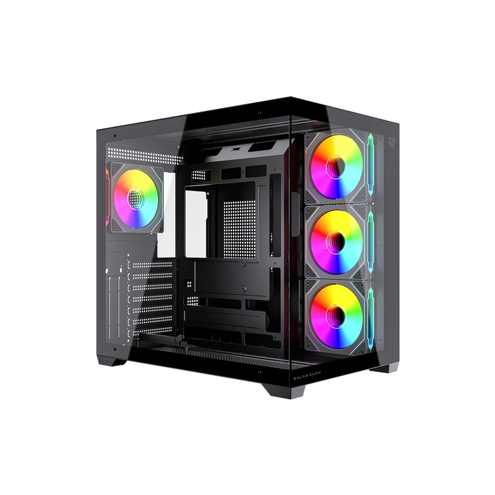 [BR-943833] Gabinete Gamer Balam Rush Tank Core Ultra GM925 ATX Cristal Templado Panorámico USB-C 4 Ventiladores ARGB Sin Fuente Negro