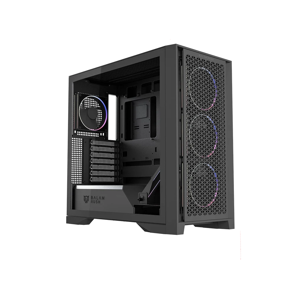 [BR-941457] Gabinete Gamer Balam Rush Carbono Polar Twin Mate 9900 ATX Cristal Templado 5 Ventiladores USB 3.0 Sin Fuente Negro