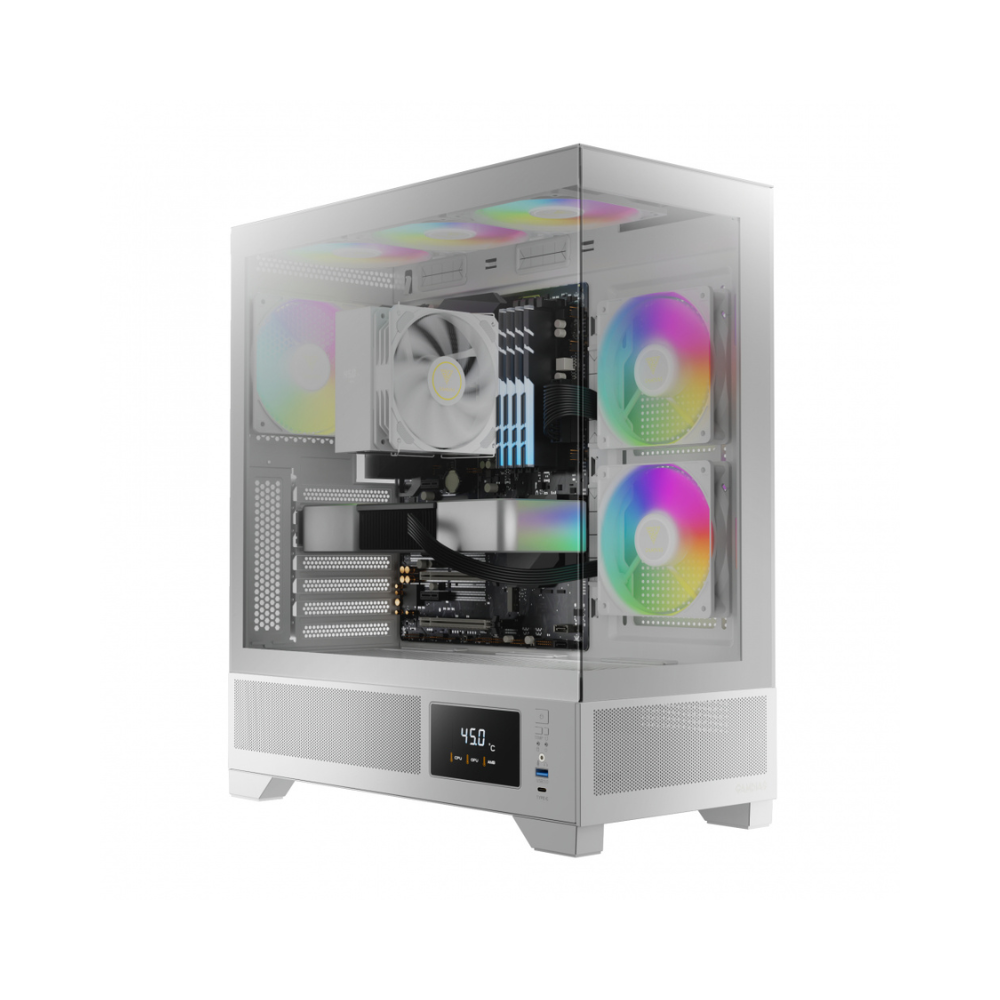 [GD-ATLAS M1 WH] Gabinete Gamdias ATLAS M1 WH Midi-Tower Cristal Templado Panorámico Pantalla LED 3x ARGB Blanco