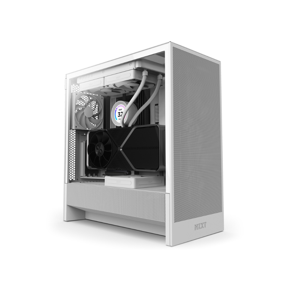 [CC-H52FW-01] Gabinete NZXT H5 Flow Midi-Tower Cristal Templado Malla ATX Sin Fuente 2x Ventiladores Blanco