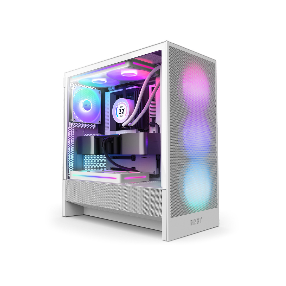 [CC-H52FW-R1] Gabinete NZXT H5 Flow RGB Midi-Tower Cristal Templado Malla ATX Sin Fuente 2x Ventiladores Blanco