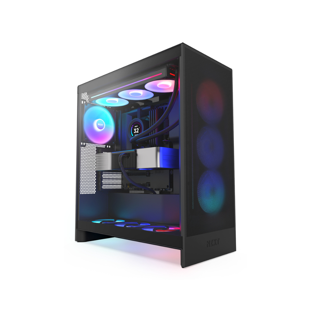[CM-H72FB-R1] Gabinete NZXT H7 Flow RGB Midi-Tower Cristal Templado Malla ATX Sin Fuente 3x Ventiladores RGB Negro