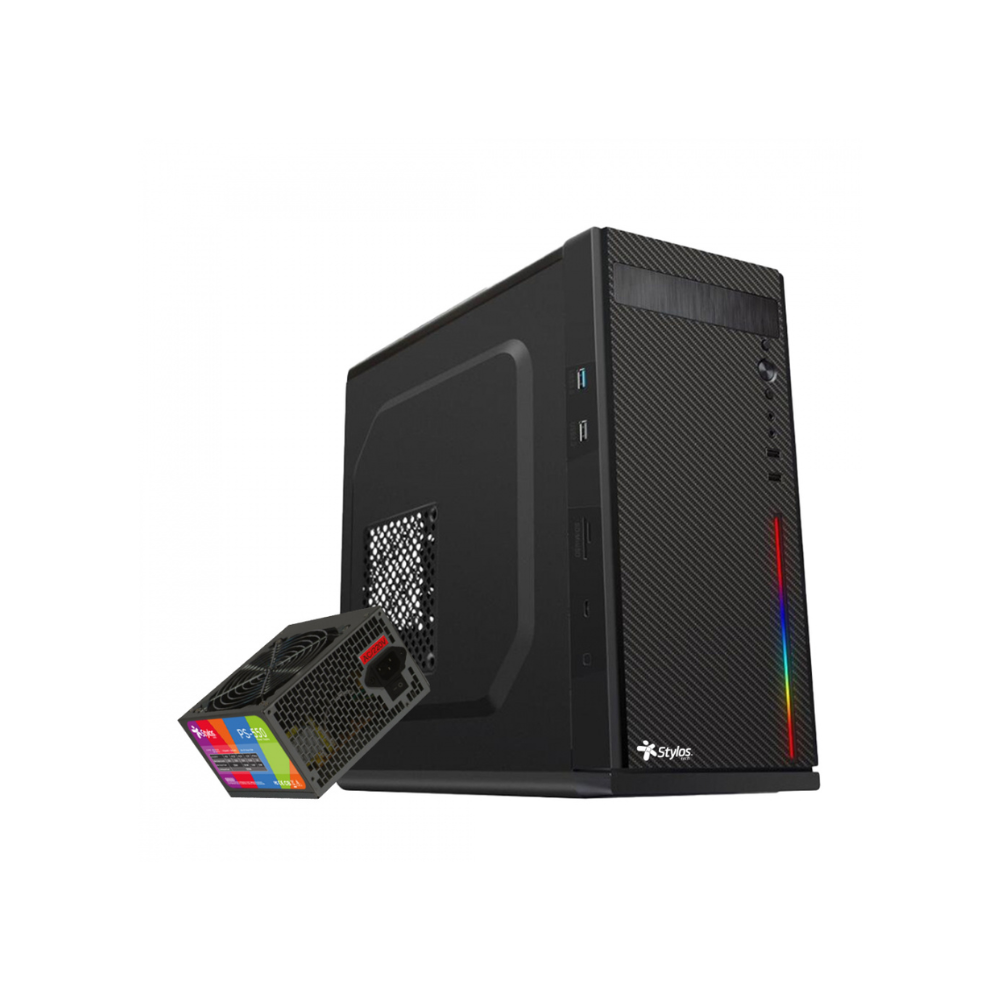 [STGASC1B] Gabinete Stylos Secai STGASC1B Micro-ATX Fuente 550W Incluida Sin Ventiladores Negro