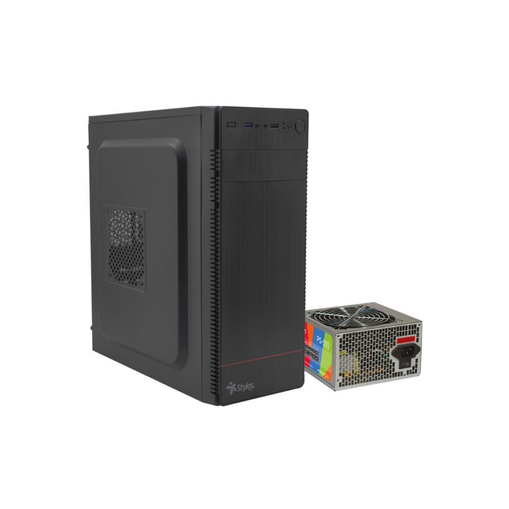 [STPGAC4B] Gabinete Stylos Modelo 1 Midi Tower ATX USB 3.0 Fuente 500W Incluida Sin Ventiladores Negro