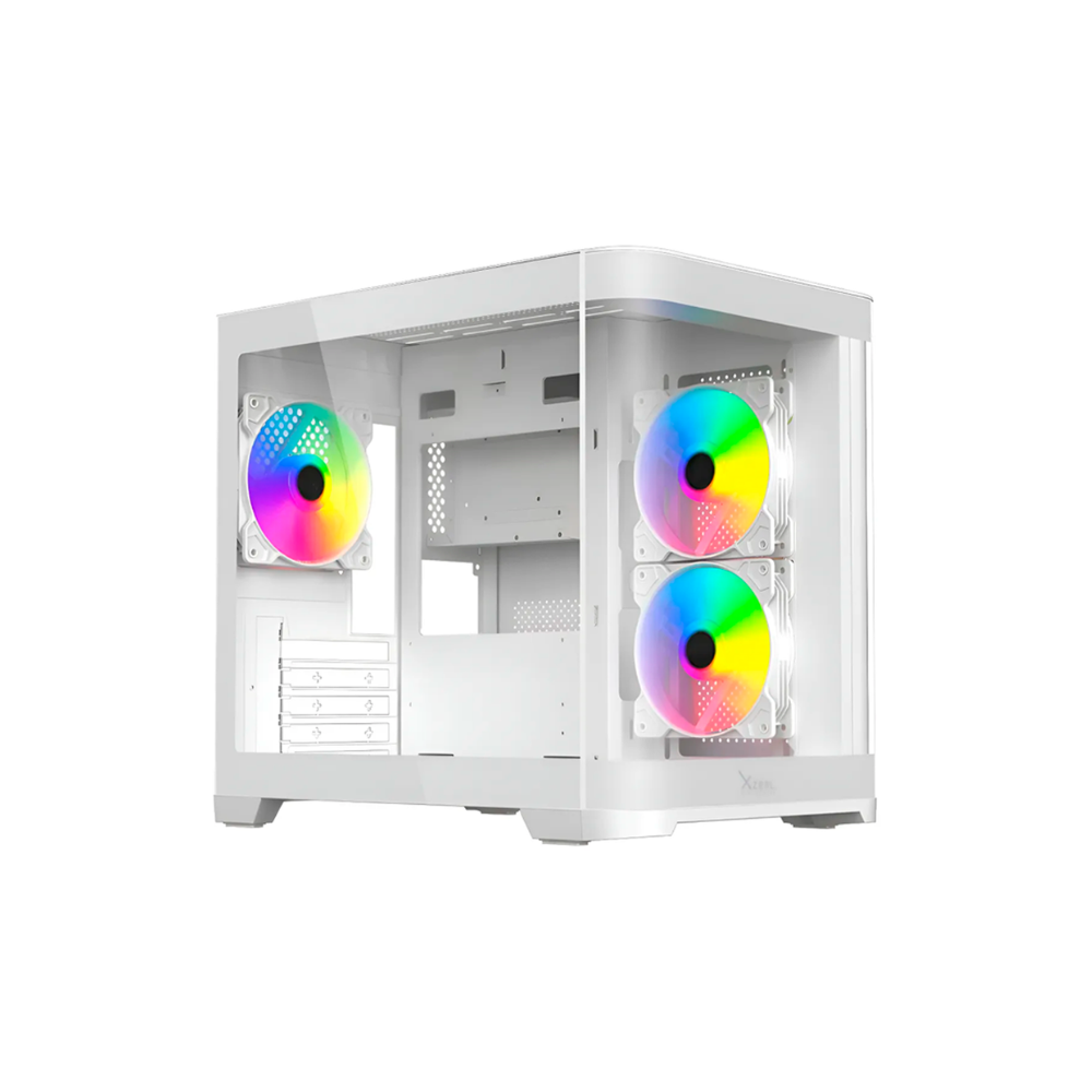 [XZGAMC3W] Gabinete XZEAL XZGAMC3W Cubo Vidrio Curvo Panorámico Micro-ATX Sin Fuente 3x Ventiladores Blanco
