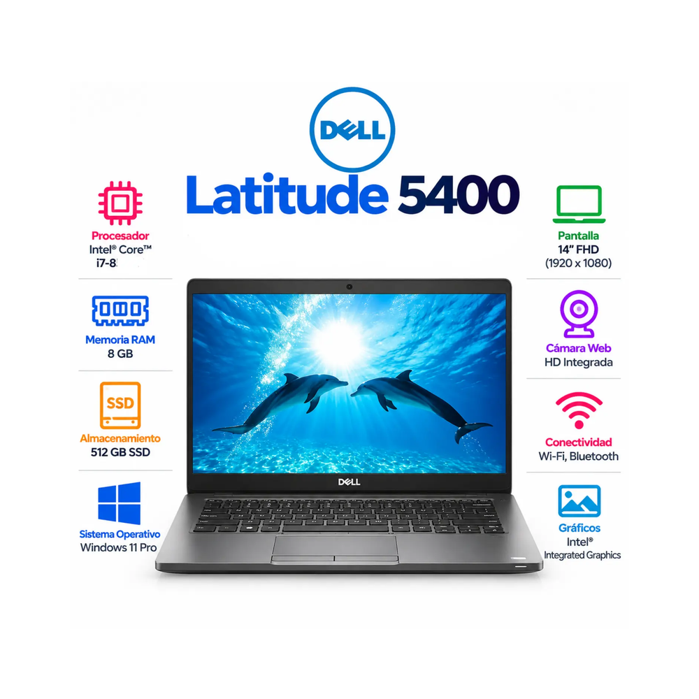 [DE5400-I7-8-512-ES/RFB] Laptop Dell Latitude 5400 14" Full HD Intel Core i7 8GB RAM 512GB SSD Windows 11 Pro Reacondicionada